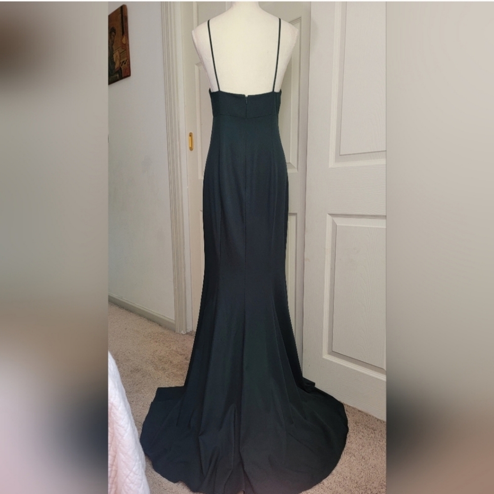Amsale Hunter Green Halter Neck Mermaid Gown Bridesmaid Maxi Dress High Slit 6 - Picture 3 of 14